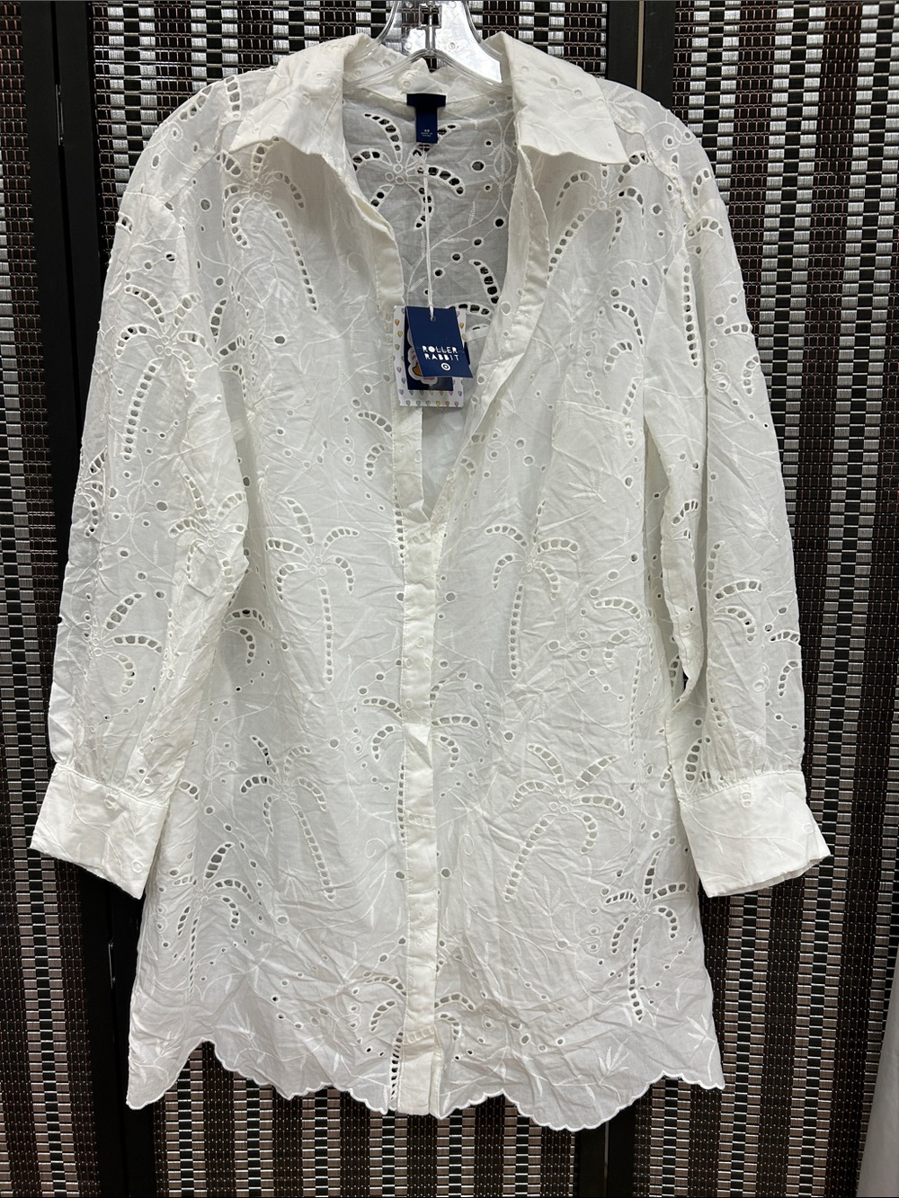 Roller Rabbit x Target long-sleeve eyelet embroidered collared mini shirtdress💖